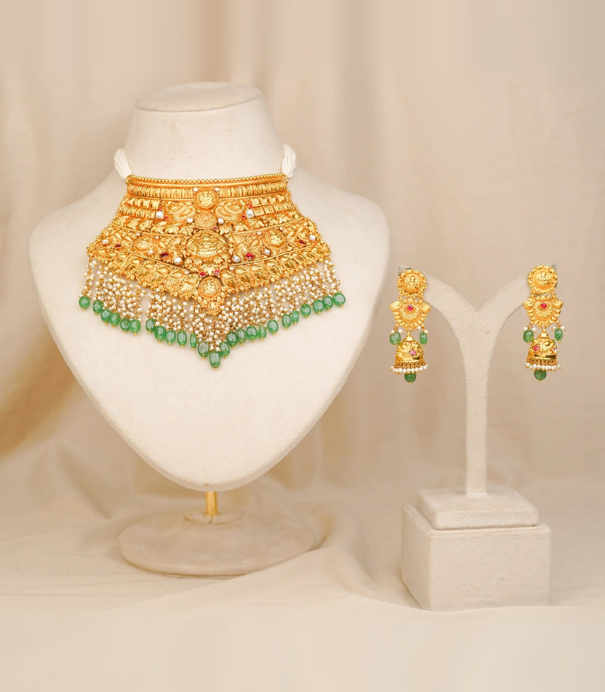 Antique Temple Necklace - antique kundan necklace in 1 gram gold forming by Dev Jewellers, view 1