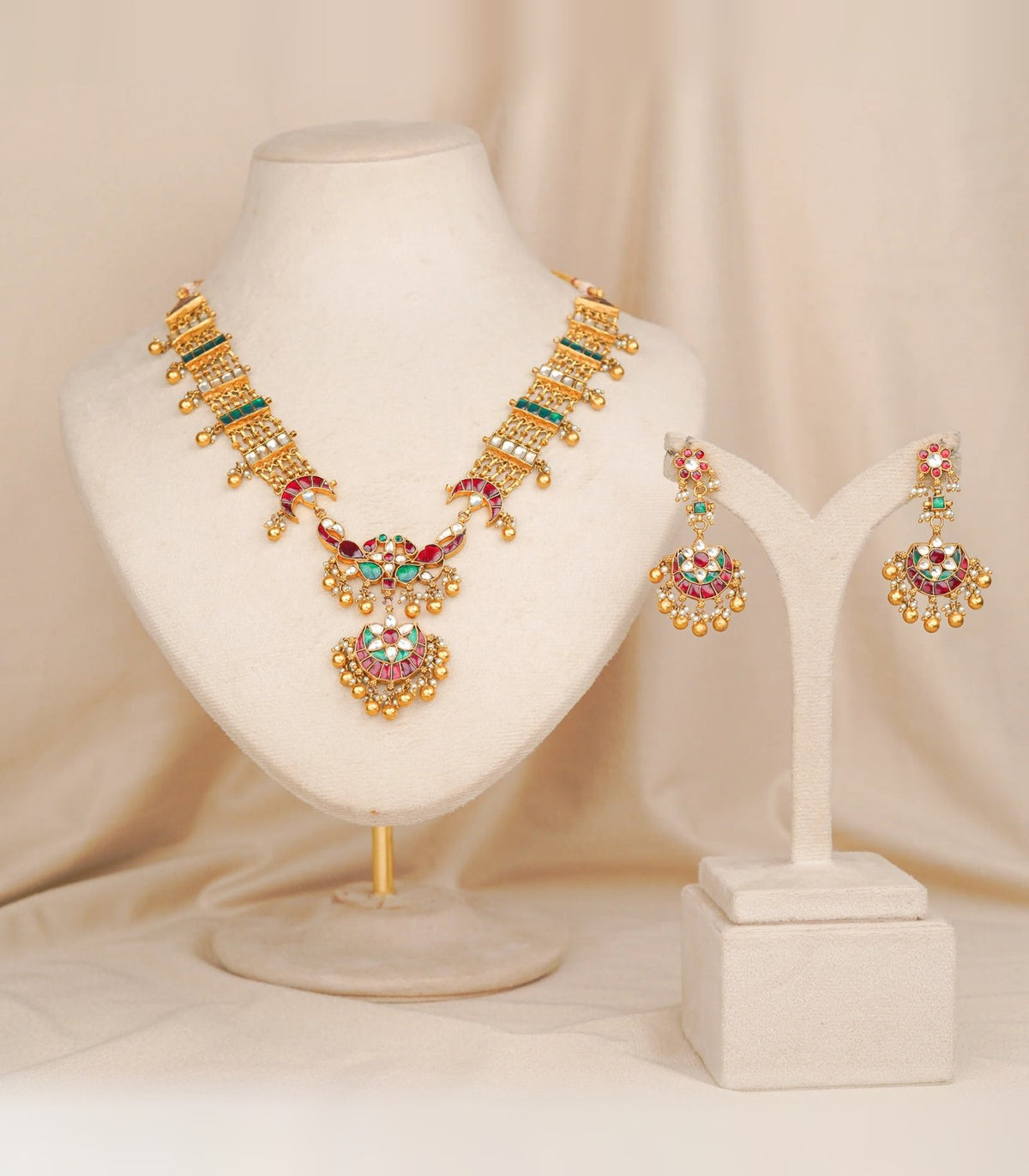 Jadtar Moon Necklace - jadtar kundan necklace in 1 gram gold forming by Dev Jewellers