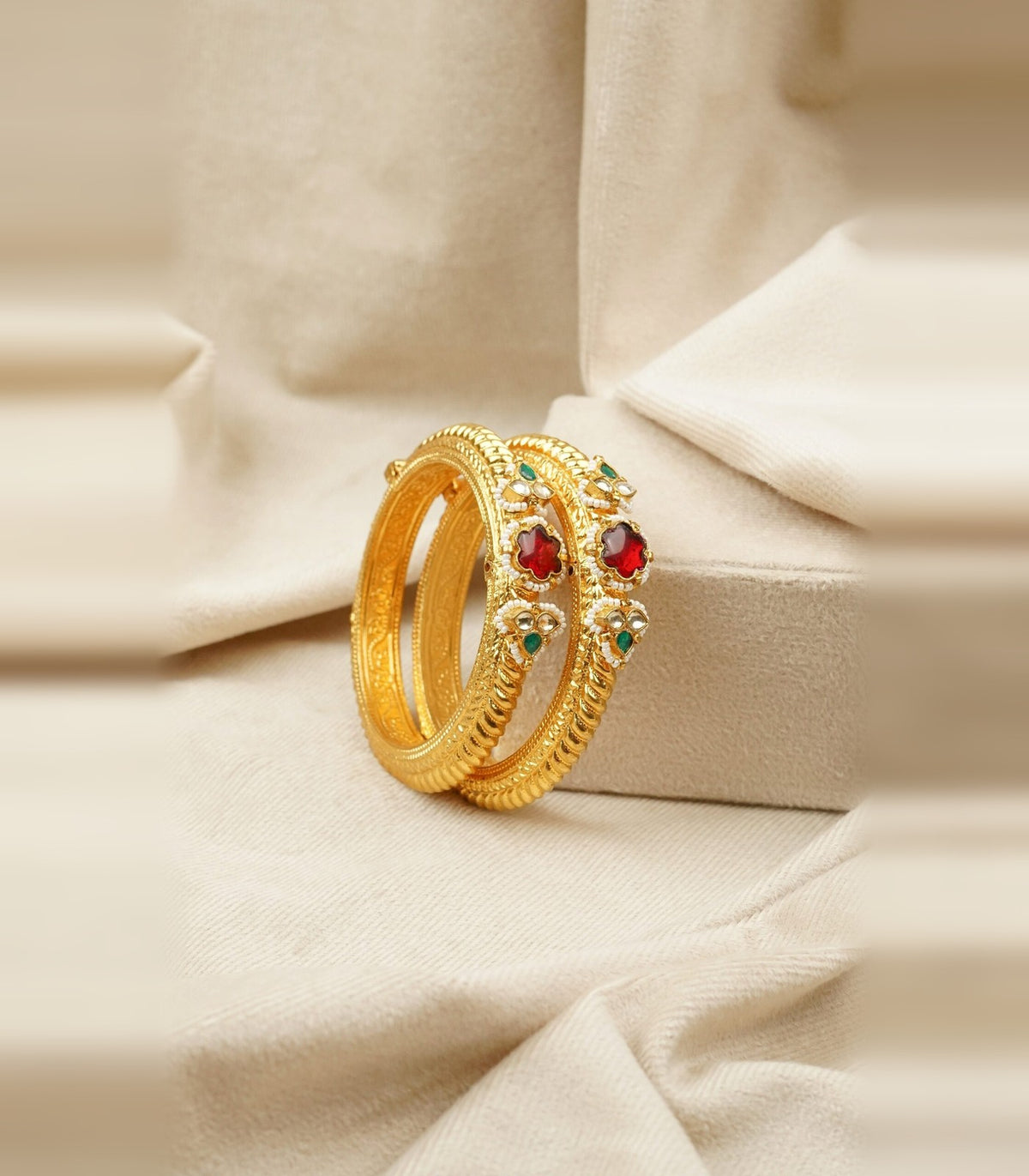 Antique Indoori Bangles - antique kundan bangles in 1 gram gold forming by Dev Jewellers, view 1
