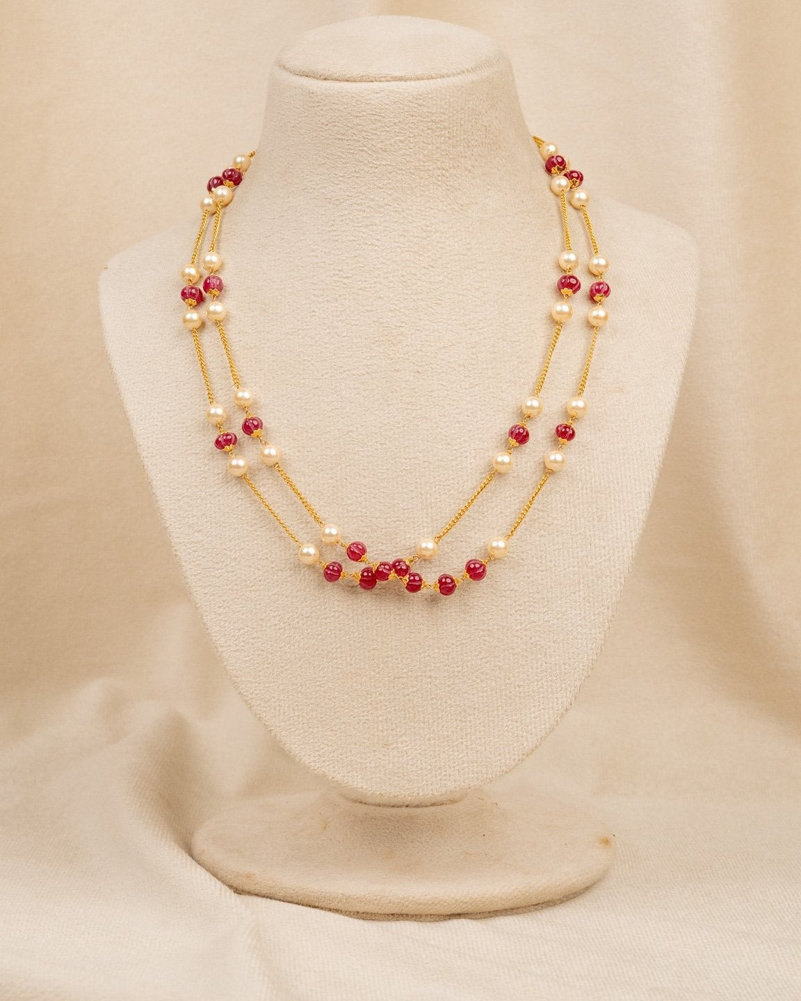 Dual-Tone Gold & Pearl Mala – moti mala in 1 gram gold forming by Dev Jewellers, view 1