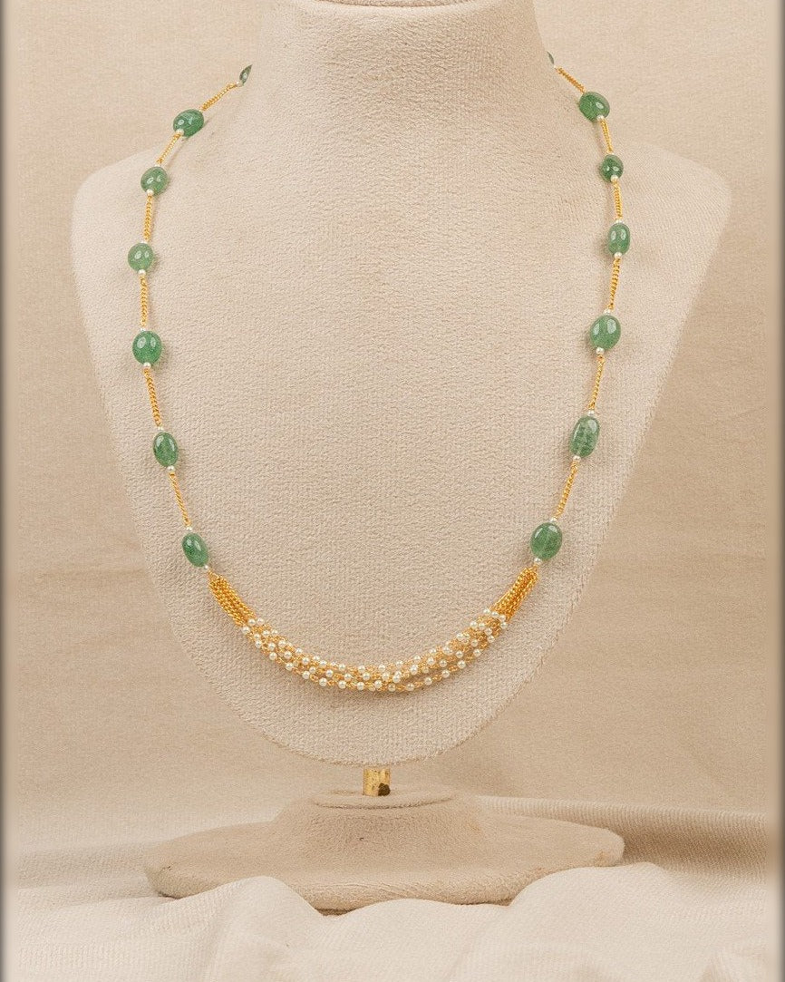Emerald Bead Pearl Curve Mala – moti mala in 1 gram gold forming by Dev Jewellers