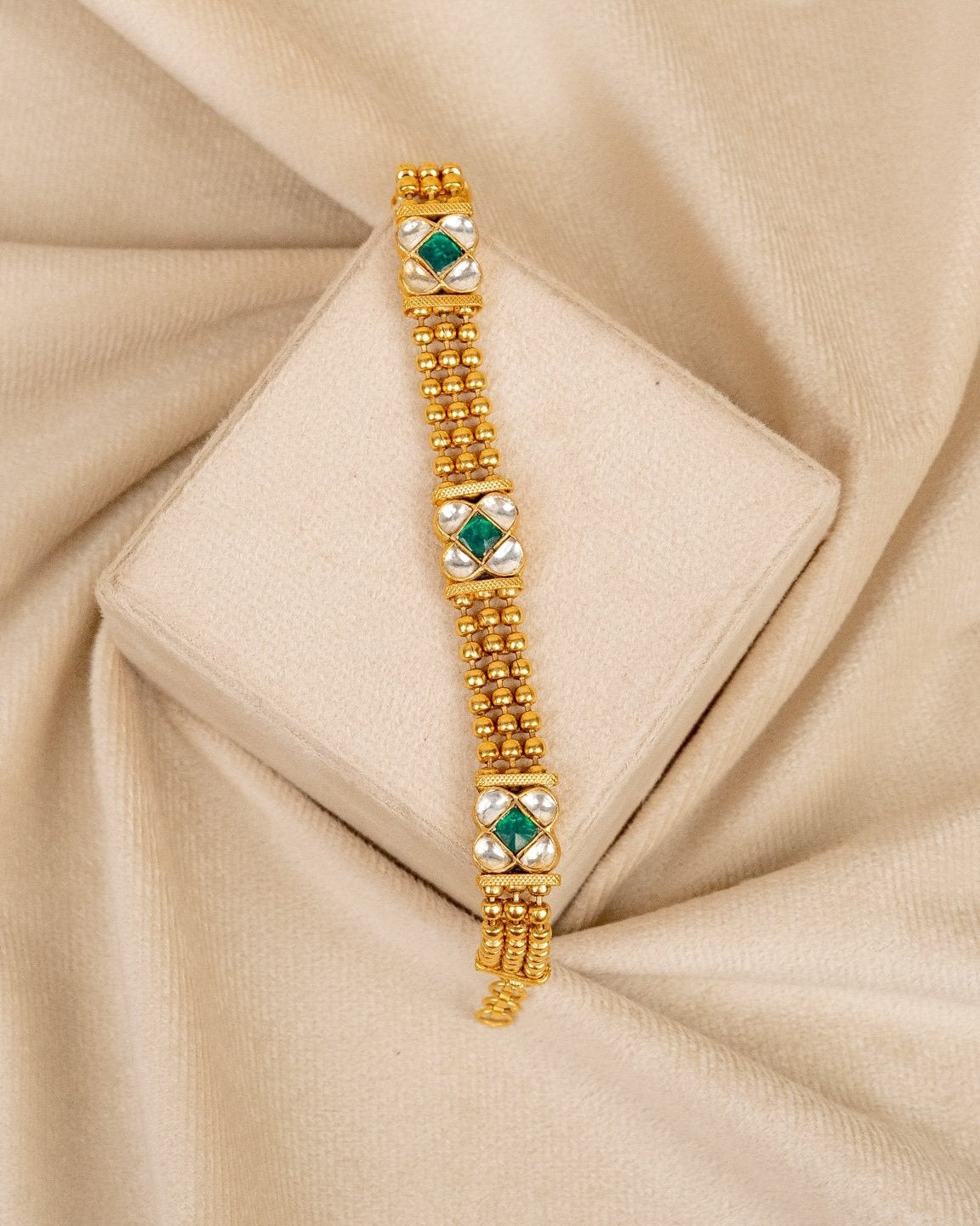 Engraved Gold Disc Bracelet – antique kundan bracelet in 1 gram gold forming by Dev Jewellers, view 1
