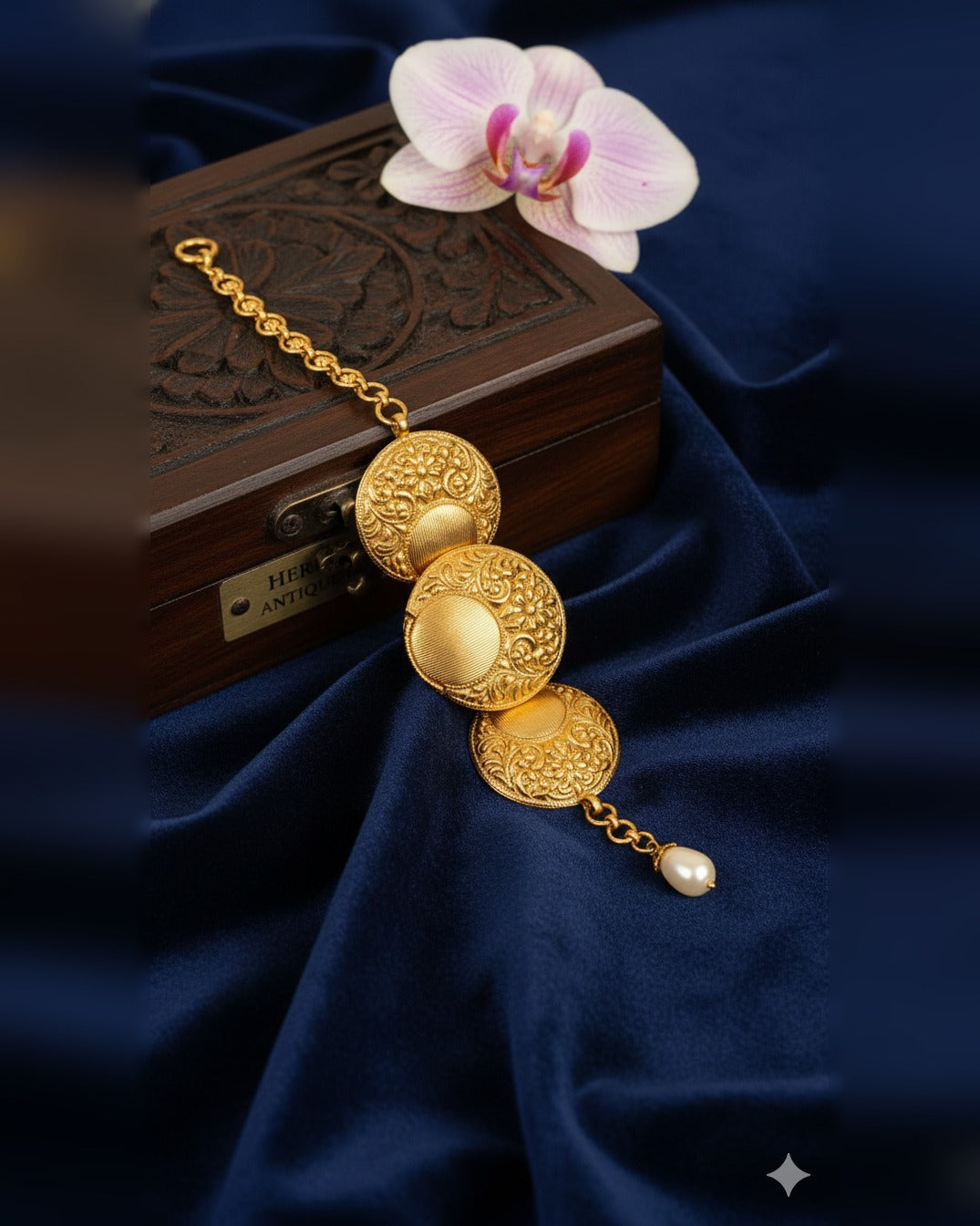 Floral Kundan Bracelet With Green Stones – antique kundan bracelet in 1 gram gold forming by Dev Jewellers, view 2