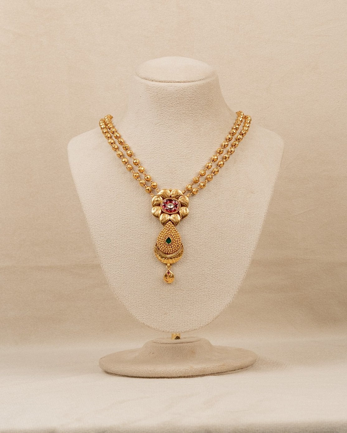 Golden Floral Meena Necklace Set – antique kundan necklace set in 1 gram gold forming by Dev Jewellers, view 2