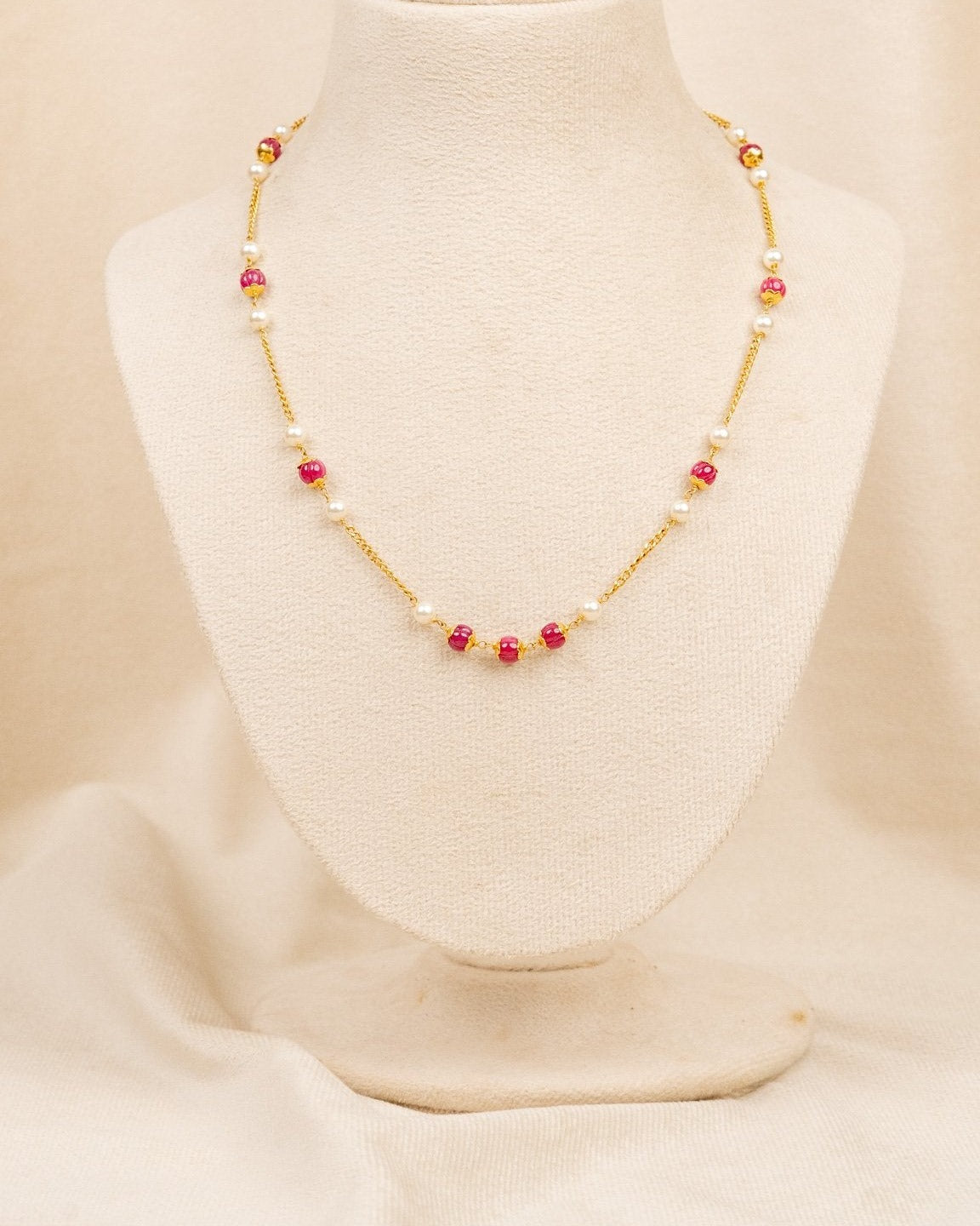Multi-Colour Bead Mala With Green Pendant – moti mala in 1 gram gold forming by Dev Jewellers, view 1