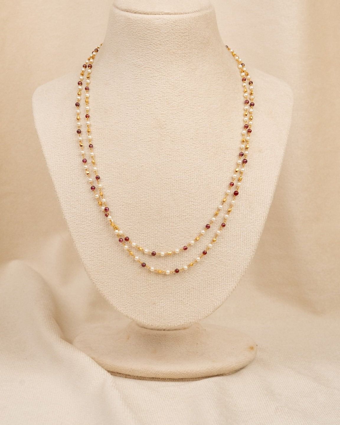 Pearl & Gold Bead Layered Mala – moti mala in 1 gram gold forming by Dev Jewellers