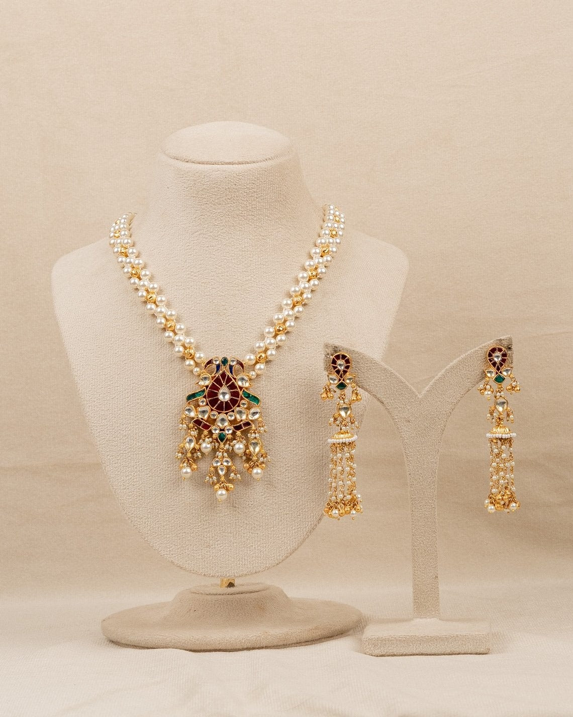 Pearl & Kundan Bridal Necklace Set – moti & kundan necklace set in 1 gram gold forming by Dev Jewellers, view 1