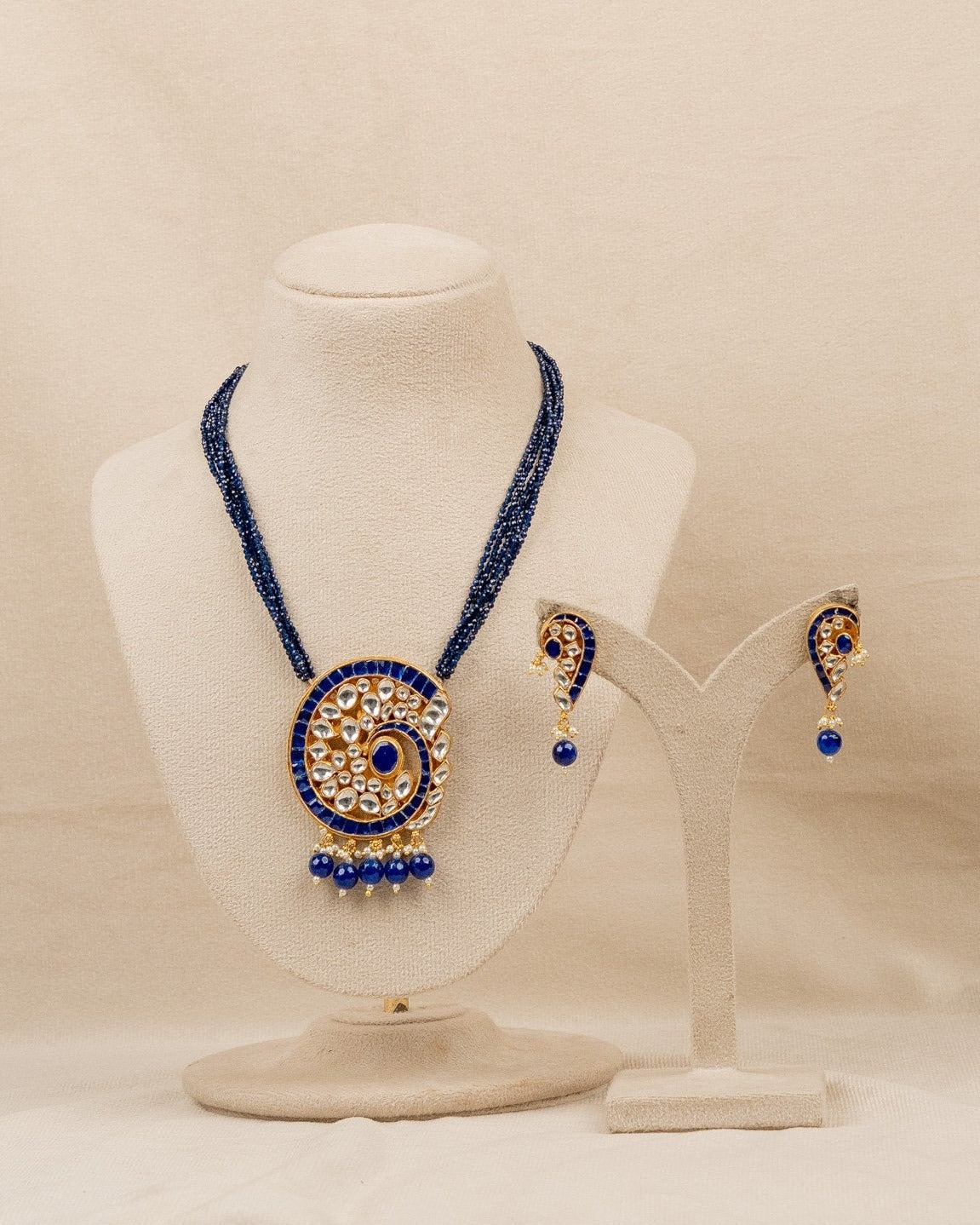 Royal Blue Kundan Necklace Set – jadtar kundan necklace set in 1 gram gold forming by Dev Jewellers, view 1