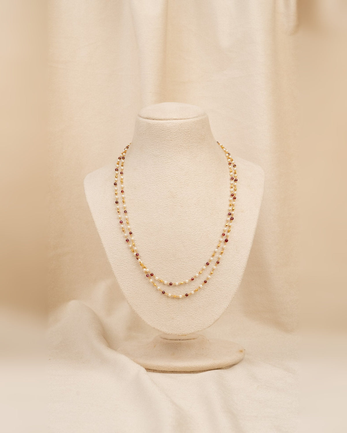 Ruby & Pearl Layered Mala – moti mala in 1 gram gold forming by Dev Jewellers