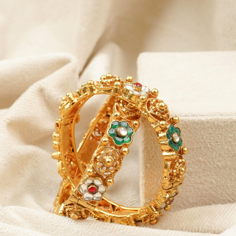 Antique Floral Meenakari Bangles (AN-BA-03-M)